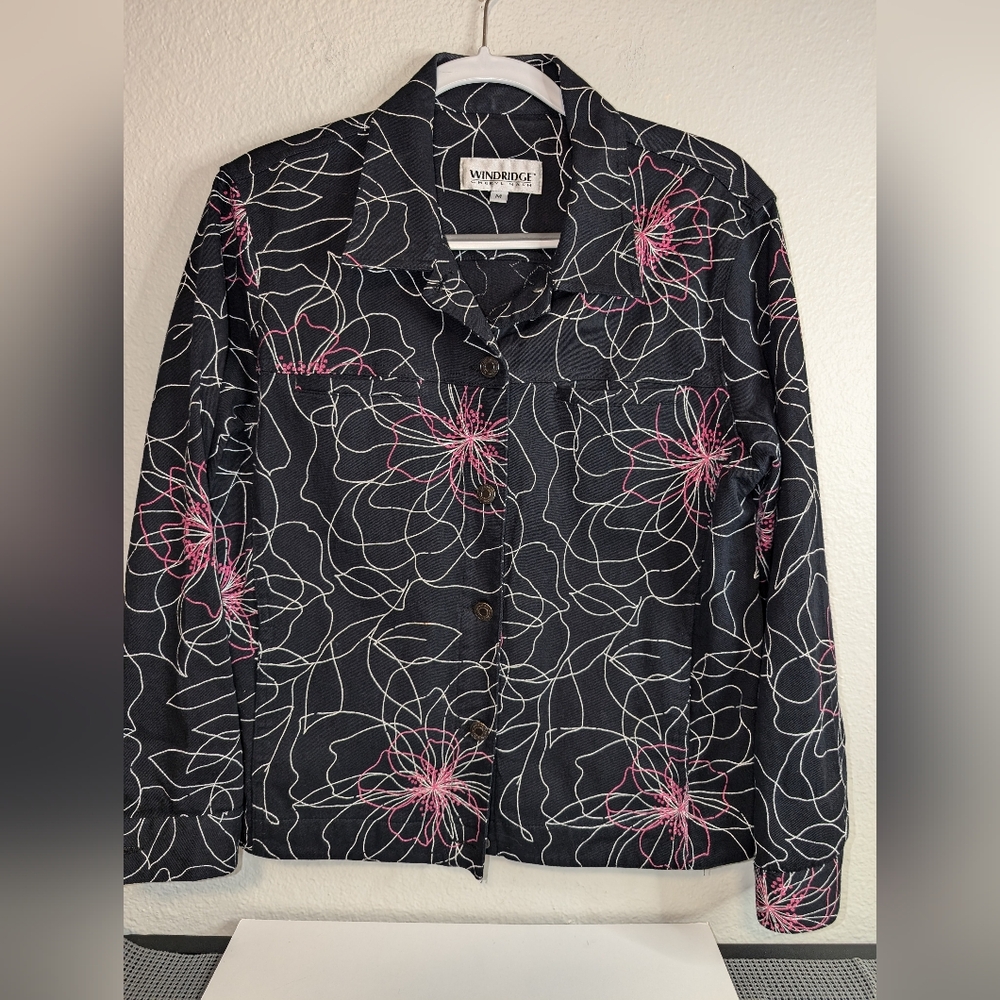 Windridge By Cheryl Nash Quilted Jacket Floral Black/Pink Size M